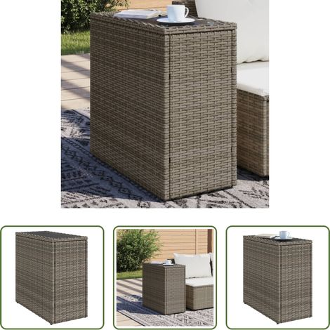 vidaXL Rattan -  Garten-Beistelltisch mit Glasplatte Grau 58x27,5x55 cm Rattan (1/5)