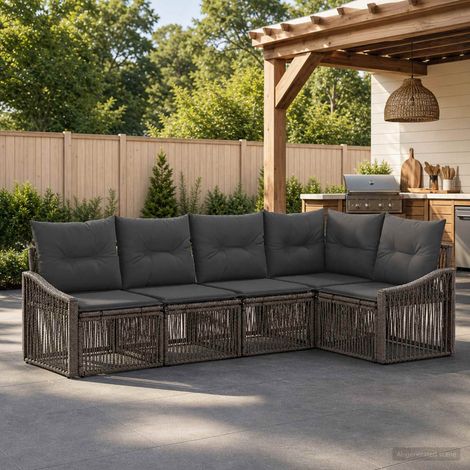Set Divano da Giardino 5 pcs Grigio polyrattan vidaXL (1/5)