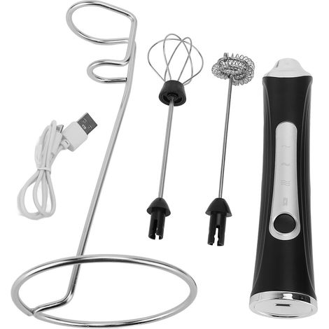 Mousseur à lait électrique Rechargeable 3 vitesses 2 embouts inox silencieux pour café matcha mousse crémeuse avec socle (1/4)