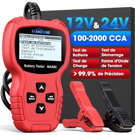 MA500 Car Battery Tester, 9V–30V, Digital Diagnostic Tool for Alternator 100-2000 CCA, Charge and Starting Analyzer for Car, Truck, Motorcycle, Boat, Quad, Yacht - (1/5)