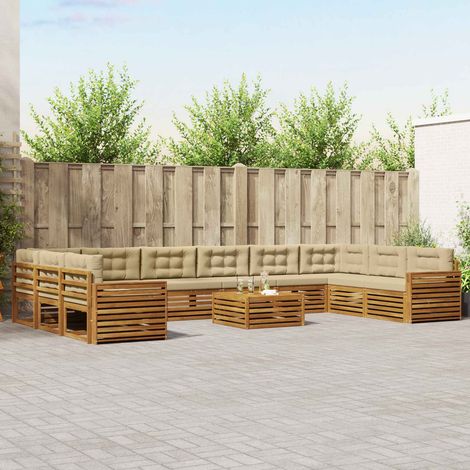vidaXL Sofagarnituren 11 pcs Natur und Beige Massivholz Akazie (1/5)