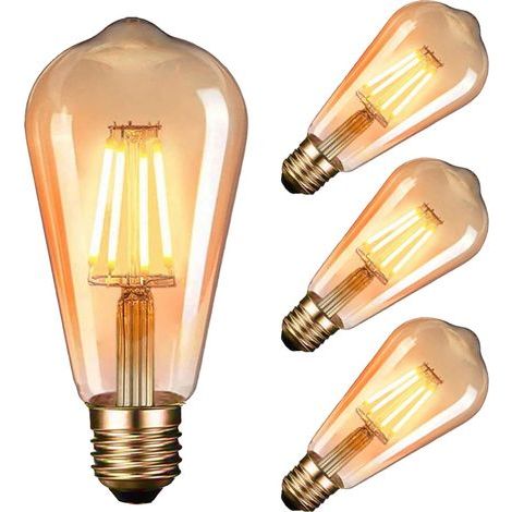 Lot de 4 Ampoule LED Edison, Ampoule Rétro E27 (4W / 220V) ST64 Blanc, Lampe style vintage pour la maison, café, bar (1/5)