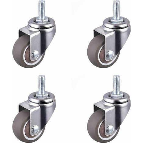Roulettes universelles à filetage pour voiture, roues en caoutchouc, roulettes de remplacement pour siège de chariot, diamètre M8 x 15 mm, 50 mm, lot de 4 (1/4)