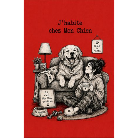 Plaque Métal Humour Chien JHabite Chez Mon Chien 30 x 20 cm (1/2)