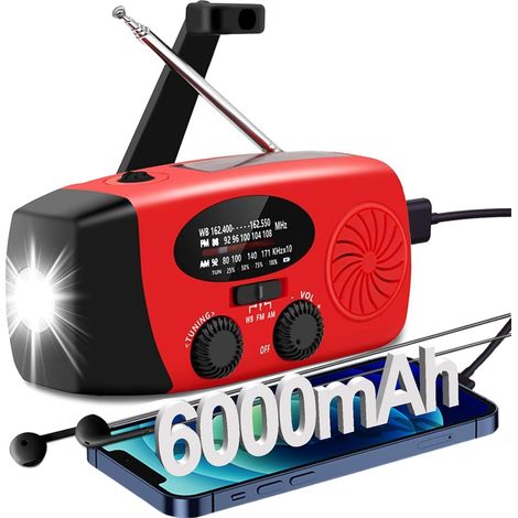 Radio météo urgence AM/FM/NOAA, manivelle solaire, chargeur de 4 (1/5)