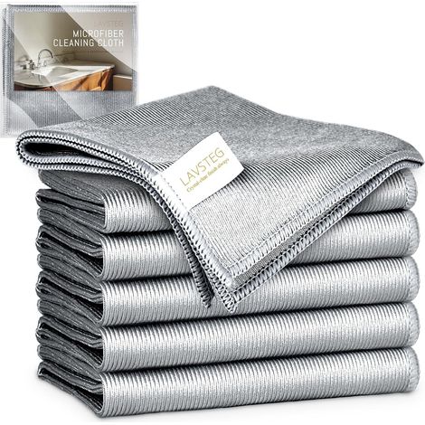 Chiffon Magique Microfibre, 6X Serviette sans Trace Absorbant Polissage, Lingette Essuie Vitre Verre Miroir Lunette Vaisselle Cuisine Menage Voiture, Torchon Nettoyage Réutilisable Lavable (1/5)
