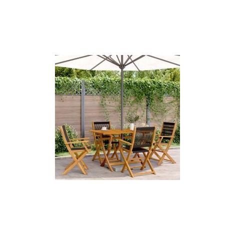 Chaises de jardin pliantes lot de 4 noir bois d'acacia massif (1/5)