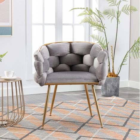 Poltrona velluto con braccioli in metallo grigio OKMYHOME (1/5)