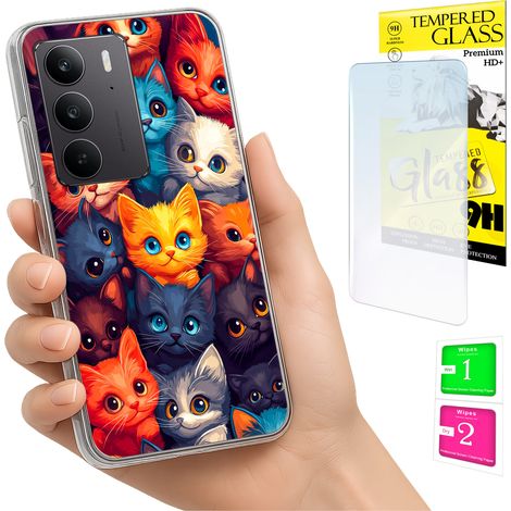 Funda para Realme C75 / 14X 5G con foto y cubierta trasera de gatos + cristal 9H (1/5)