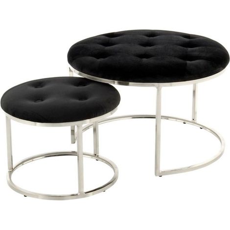 Lot de 2 Tabourets "Becky" 60cm Noir & Argent (1/3)