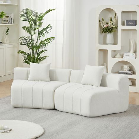 Sofá modular curvo de chenilla, diseño con detalles tipo piano, con 2 cojines, uso diario - beige (1/5)