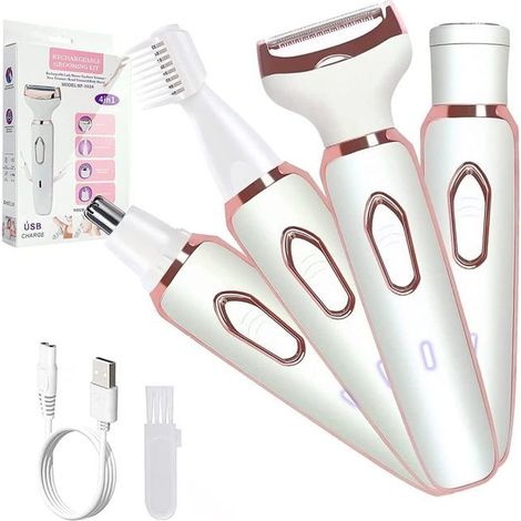 KLVGTIFS PU - Épilateur Électrique 4 en 1 pour Femmes/Ensemble Épilateur Électrique Multifonction pour Femmes/Tondeuse Bikini pour Femmes,Blanc (1/5)