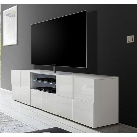 Meuble TV moderne181 cm laqué blanc brillant Milenor (1/2)