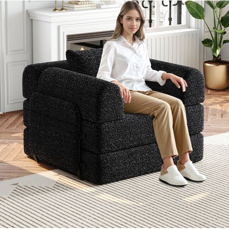 1-Sitzer-Schlafsofa aus schwarzem Chenille mit Stauraum HAVRYA (1/5)