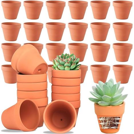 12 Reusable Terracotta Pots 6 x 7 cm – Mini Clay Pots with Drainage for Succulent Plants, Office and Bedroom  Ecological (12, 6 x 7 cm) (1/5)