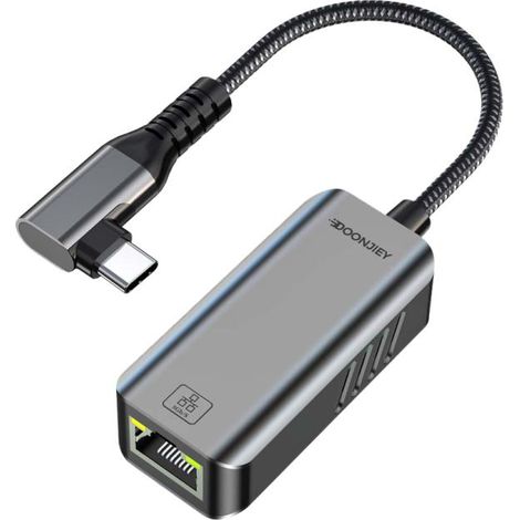 Adaptateur hub Ethernet USB-C/Typ-C coudé vers RJ45 en aluminium (argent), pour réseau LAN (1/5)