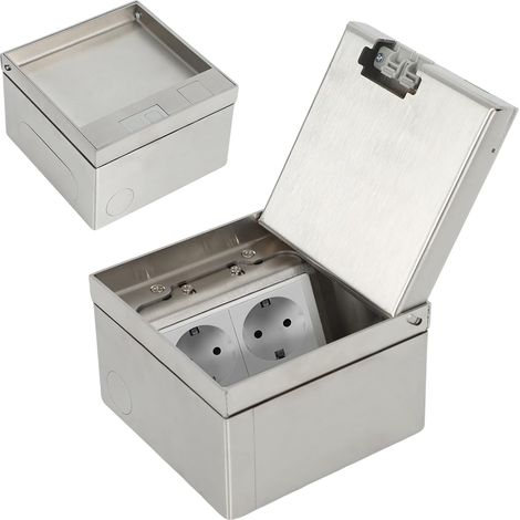 Prise de sol invisible encastrée, prise encastrée en acier inoxydable, boîte de prise encastrable, norme européenne, prises de sol pour prises (2 x Schuko) (1/5)