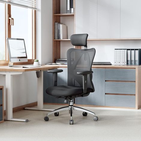 SIHOO M18 Bürostuhl Ergonomischer Schreibtischstuhl, Drehstuhl hat Verstellbarer Lordosenstütze, Kopfstütze und Armlehne, Höhenverstellung und Wippfunktion, Rückenschonend, Bis 150kg/330LB Belastbar, (1/5)