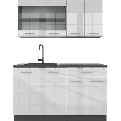 Cucina monoblocco R-Line, Bianco lucido/antracite, 140 cm , PL Antracite, Vicco