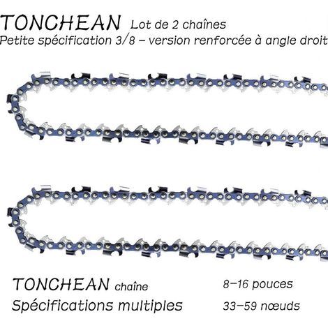 Chainsaw guide bar and chain, 2-pack of 3/8" LP 33-link low-kickback chainsaw chains (8 inches), 16-section blade, electrolytic right-angle segment (1/5)