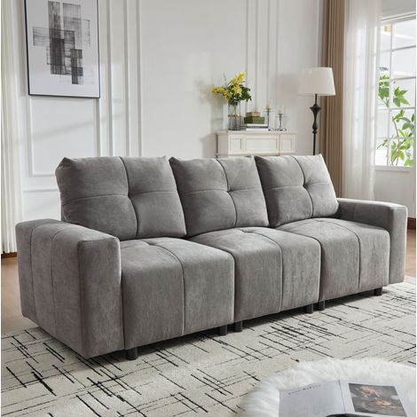 Canapé 3 places en chenille gris 213x94x84 cm, dossier réglable, convertible en couchage, structure en bois massif (1/5)