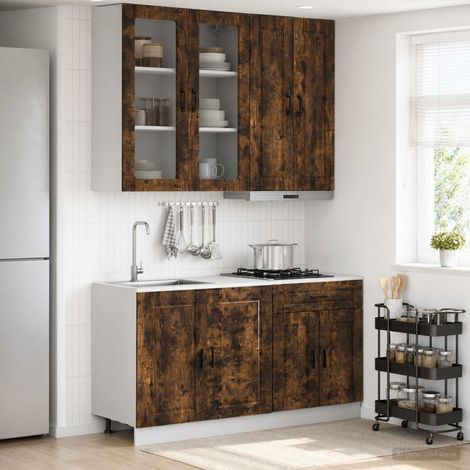 vidaXL Unité de cuisine PORTO 4 pcs Chêne fumé Bois d'ingénierie (1/5)