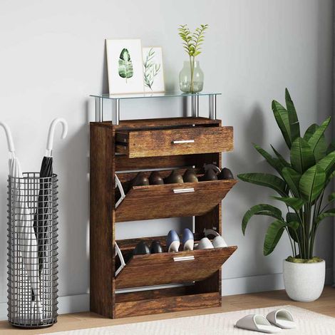 vidaXL Zapatero madera contrachapada roble ahumado 63x24x104 cm (1/5)