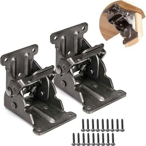Charnières autobloquantes, quincaillerie pour pieds de support pliants, support d\'angle pour pieds pliants d\'établi pliant, avec 18 vis. (1/4)