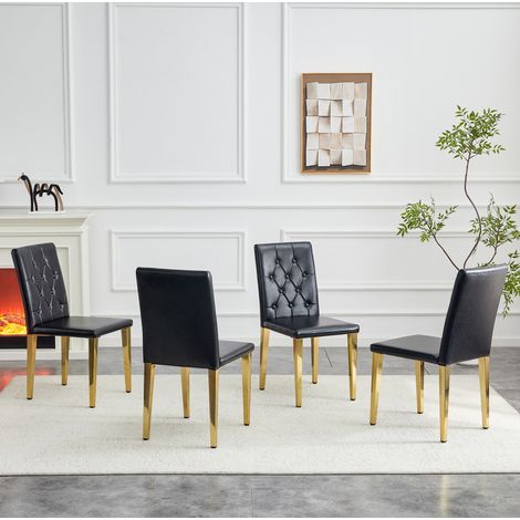 Set 4 sedie sala da pranzo in PU nero e metallo oro OKMYHOME (1/5)