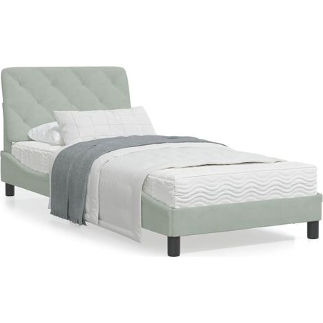 Cadre de lit avec tête de lit Gris clair 90x190 Velours (1/5)