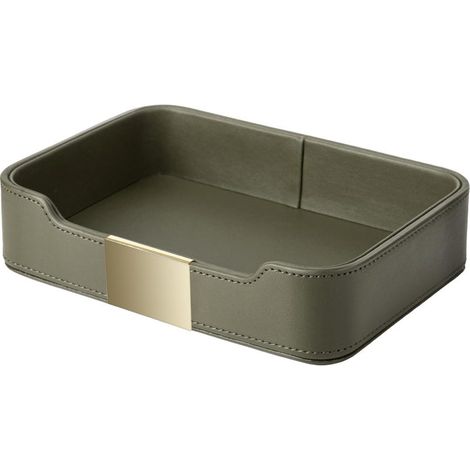 Plateau en similicuir de luxe : Organiseur de bureau vert pour la maison et le bureau - Rangement polyvalent pour bijoux, montres, clés, téléphone et portefeuille dans l'entrée (1/5)