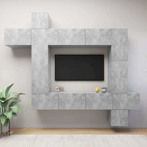 Ensemble de meuble TV 9 pcs-Banc TV-Meuble Télé Gris béton Bois d'ingénierie 112484 (1/5)