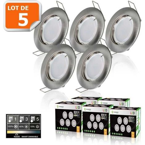 5 Spots led 3-step dimmable sans variateur 7w eq.56w blanc neutre finition alu brossé (1/5)