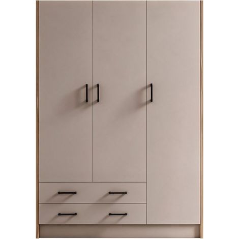 Armadio tre ante e due cassetti 135x52x210h colore noce e cashmere ARM3135