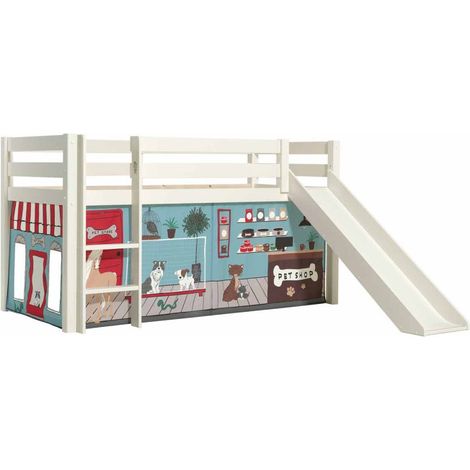 Lit Enfant Surélevé Avec Toboggan "Pino Pet Shop" 90x200cm Blanc (1/2)