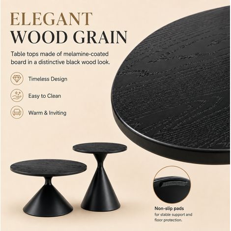 Lot de 2 tables basses rondes noires Ø70 x 40 cm et Ø50 x 55 cm, OKMYHOME (1/5)