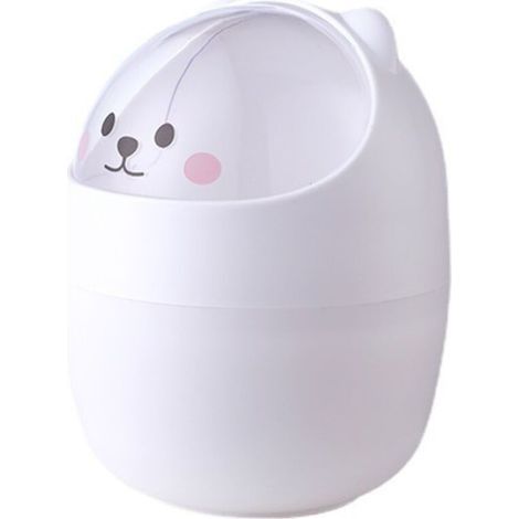 Mini poubelle de bureau en plastique avec couvercle, motif ours de dessin animé, portable et amovible (1/5)