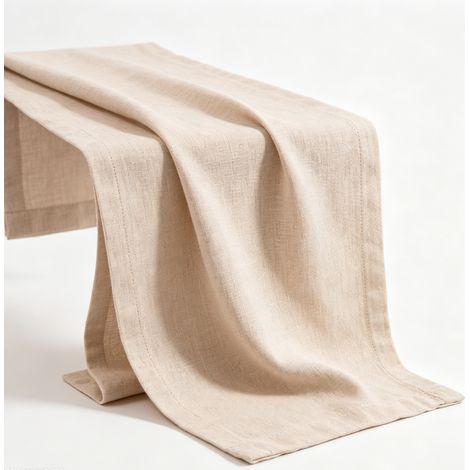 Chemin de Table Beige 30x140 cm - Imitation Lin Imperméable Antitache - Décoration Table Moderne Nordique (1/5)