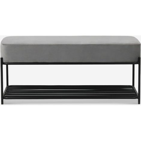 Sitzbank Schuhregal Eingang modernes Design Schwarz Samt Grau Degas - Grau