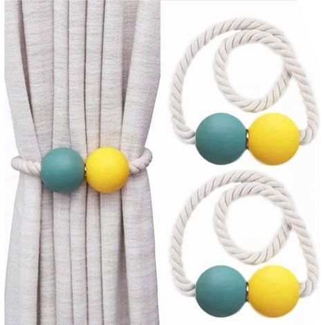 Magnetic decorative 2-piece curtain tieback with beaded cord
