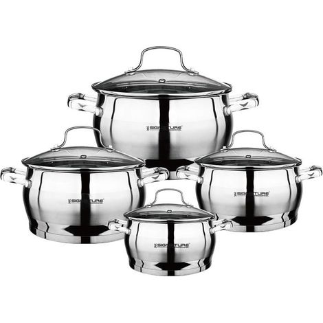 Set de Marmites - SIGNATURE - 4 pièces - Acier Inoxydable - Couvercles en Verre - Tous feux compatibles
