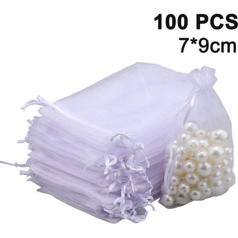 100 transparente Schmuckbeutel mit Kordelzug, ideal für Hochzeiten, Partys, Weihnachten und andere Anlässe, die als Geschenke oder kleine Präsente verwendet werden können. (1/5)