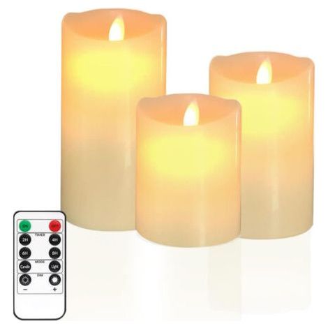 Lot de 3 bougies LED flamme vacillante 10/12,5/15 cm – Télécommande incluse – Ambiance chaleureuse sans risque d'incendie-Chrom (1/5)