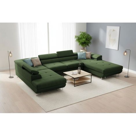 Wohnlandschaft Schlafsofa GIANLUCA in Stoff Gerra Grün Ottomane 105 cm Rechts (1/5)