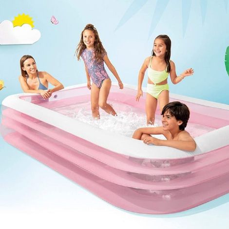 Trade Shop - Piscina Gonfiabile Rosa Rettangolare Family Bambini 305x183x56 Cm Giardino 58487 - (1/4)