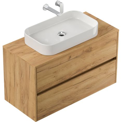 Badmöbel Taifun 100cm mit modernem Aufsatzwaschbecken eiche gold (1/5)