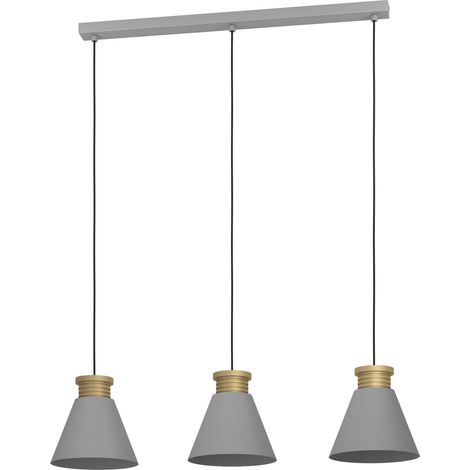EGLO Hängelampe Twicken, Esstisch Pendelleuchte 3-flammig, elegante Esszimmerlampe aus Metall in Grau und Gold, Hängeleuchte mit E27 Fassung