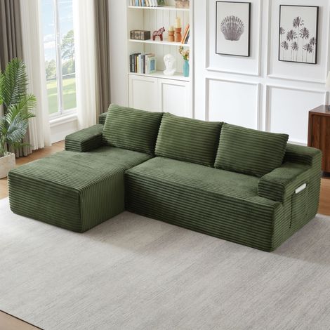 Canapé d'angle en L à gauche,238x152x66cm,canapé modulable 4 places en velours côtelé,assise profonde,design nuage,sans montage,Vert (1/5)