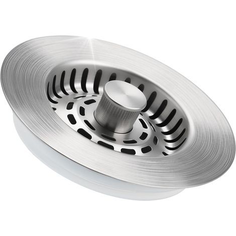 Bouchons Évier Cuisine 3 en 1 Améliorés, Crépine en Acier Inoxydable avec Base ABS, Double Joint en Caoutchouc, Anti-Bouchage, Anti-Odeurs, Profondeur 28 mm, Nickel Brossé Marque : Hibbent (1/5)