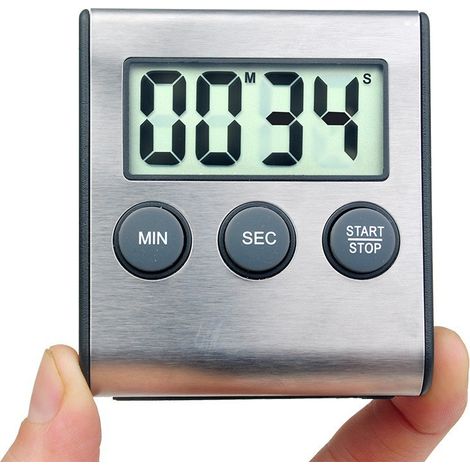 SHINING HOUSE Mini minuterie numérique, format 24 heures, compte à rebours et chronomètre, pour la cuisine, le sport, les études, les réunions, le stationnement, le traitement médical Stainless Steel